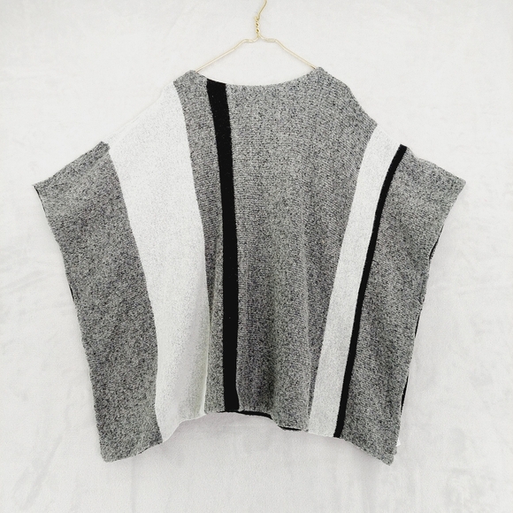 LOFT Ann Taylor Gray White Short Sleeve Poncho Casual Sweaters P3889 - Picture 4 of 9